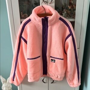 Puma Pink Purple sz L Stripe Fleece Jacket Coat like new!